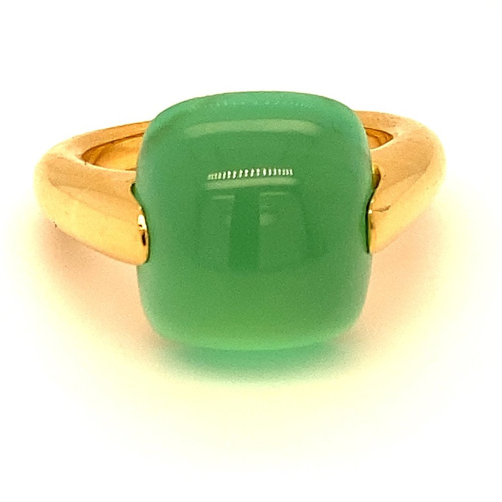 Green Cats Eye Calcite 14.00ct Solid 18K AU Ring